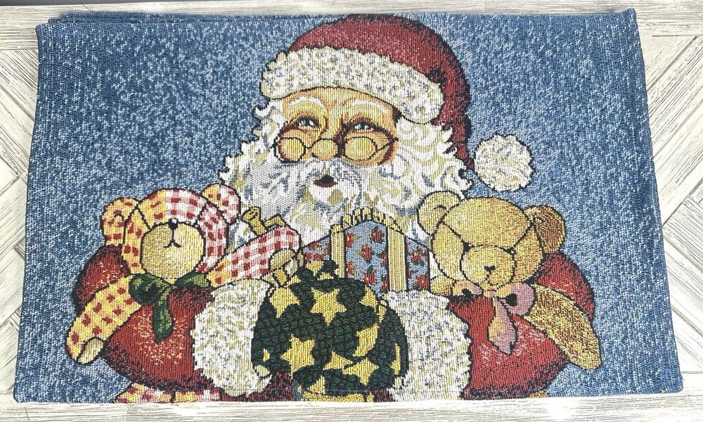 Vintage Tapestry Santa Claus Placemats Set of 4 Christmas Holiday Old World